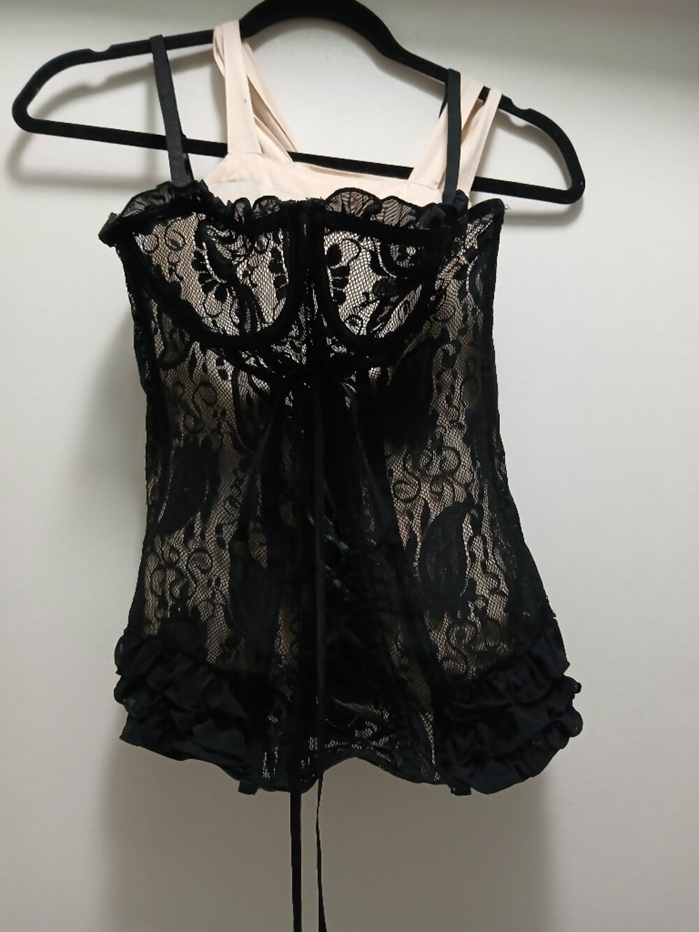 Seven 'til Midnight Ruffled Paisley Floral Lace Lingerie Corset Top Sz M